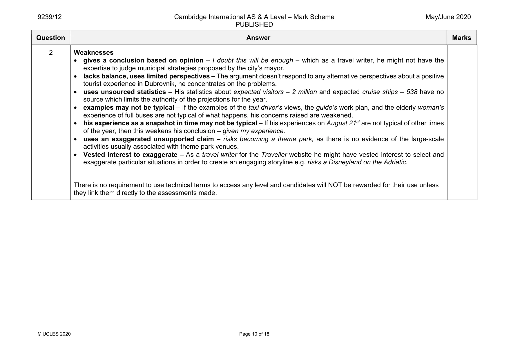 Mark scheme, page 10 of 18