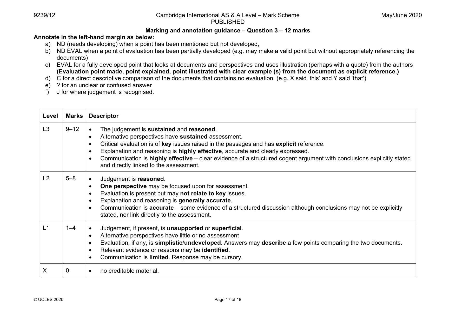 Mark scheme, page 17 of 18