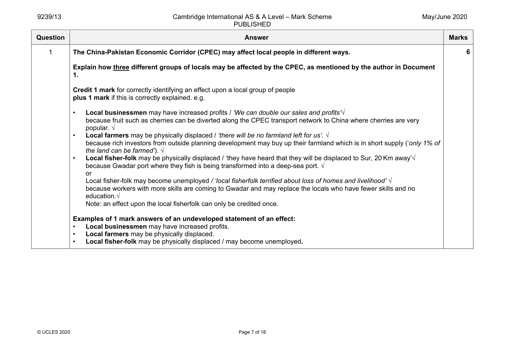 Mark scheme, page 7 of 18