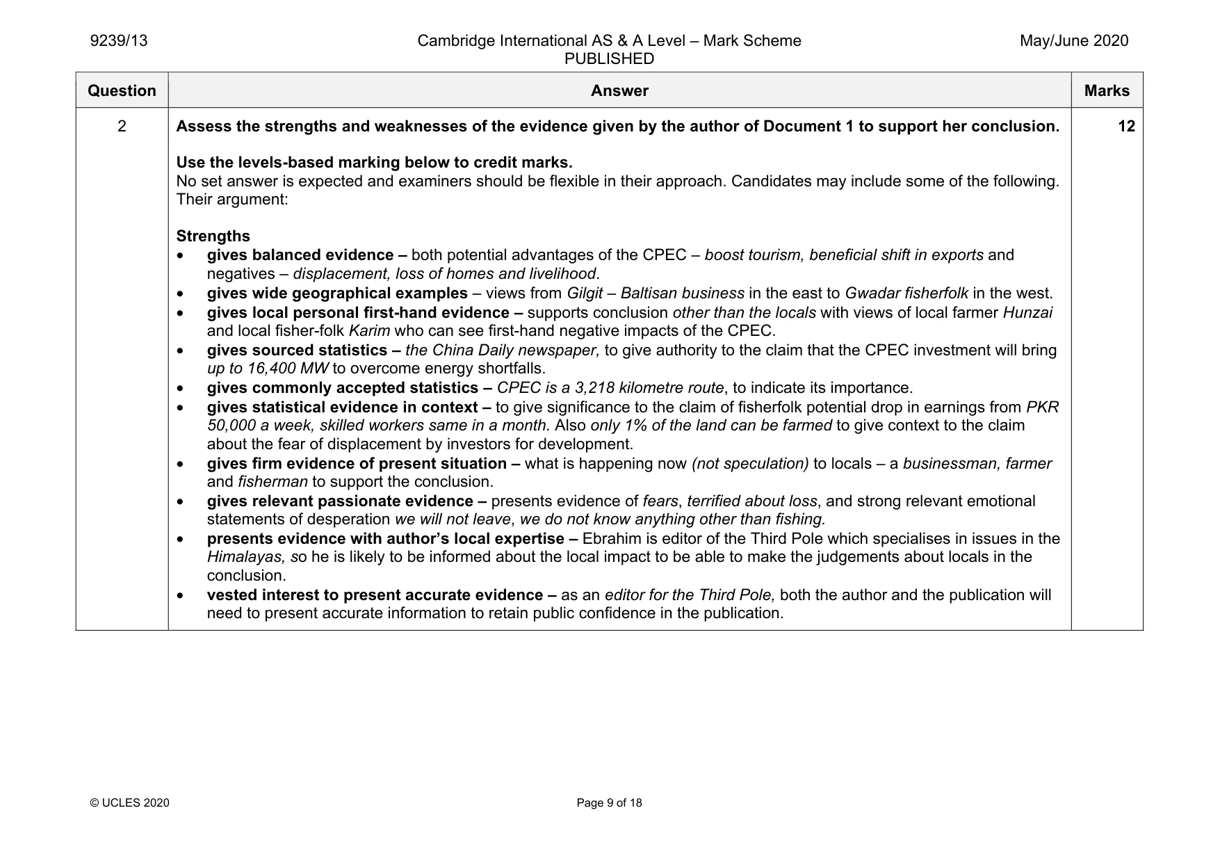 Mark scheme, page 9 of 18