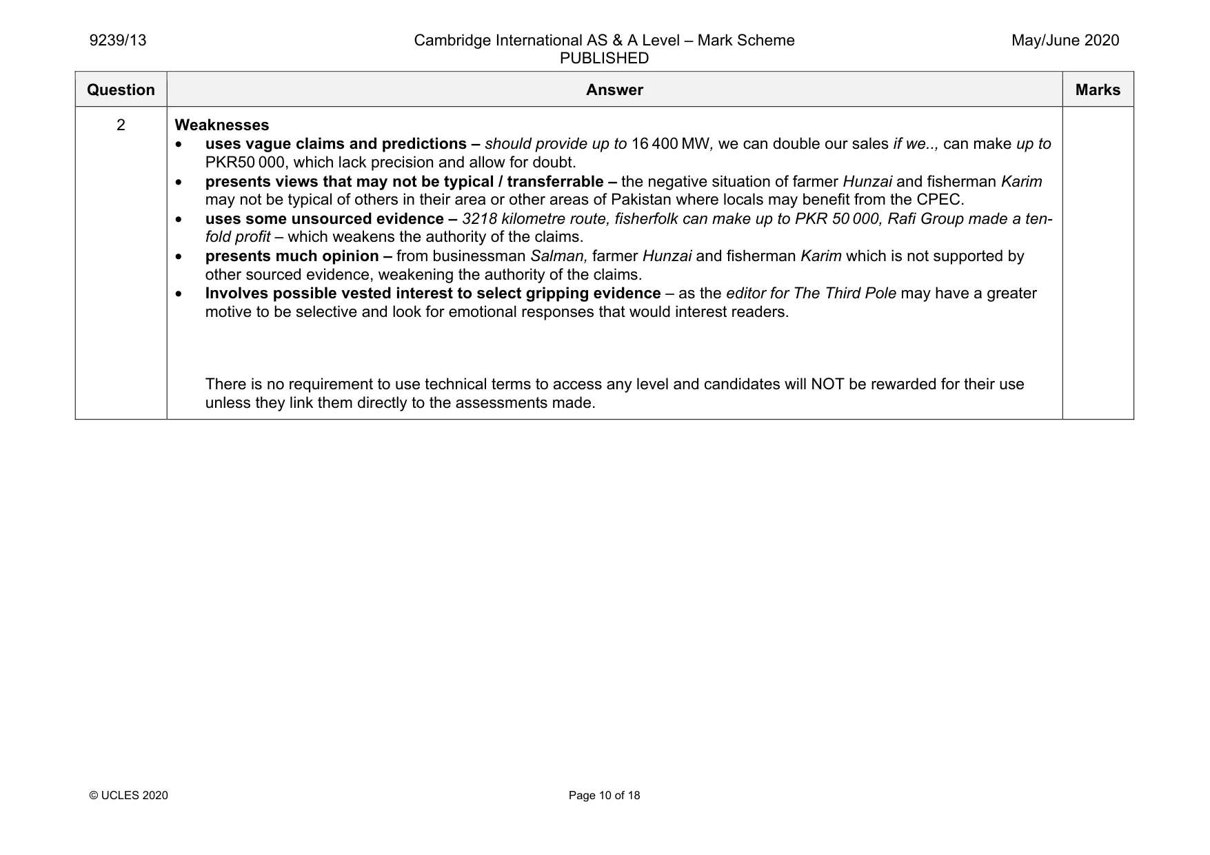 Mark scheme, page 10 of 18