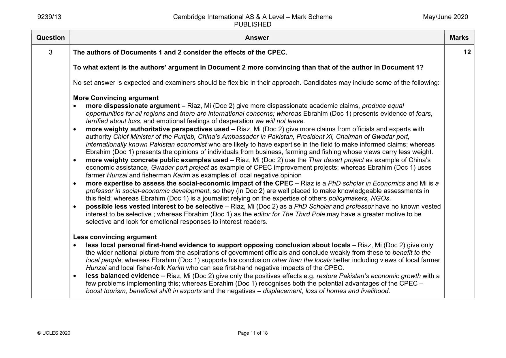Mark scheme, page 11 of 18