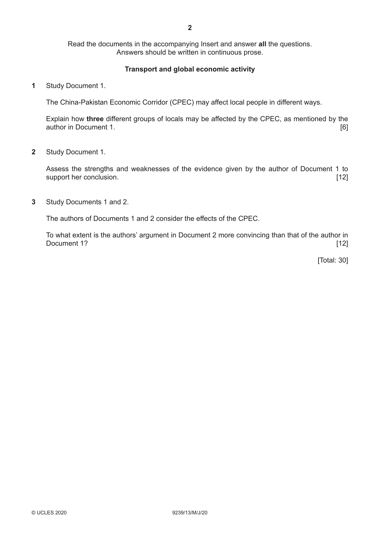 Cambridge A Level Global Perspectives and Research 9239 2020 May/June Paper 1 · Variant 3 question paper, page 2 of 4