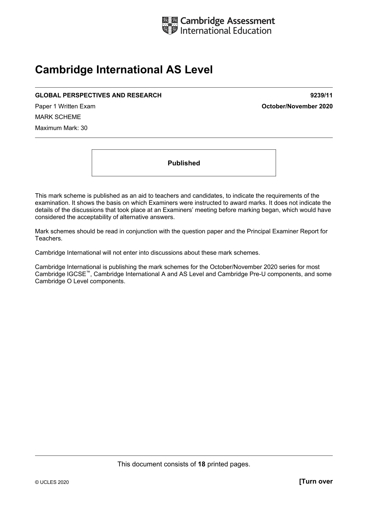 Mark scheme, page 1 of 18