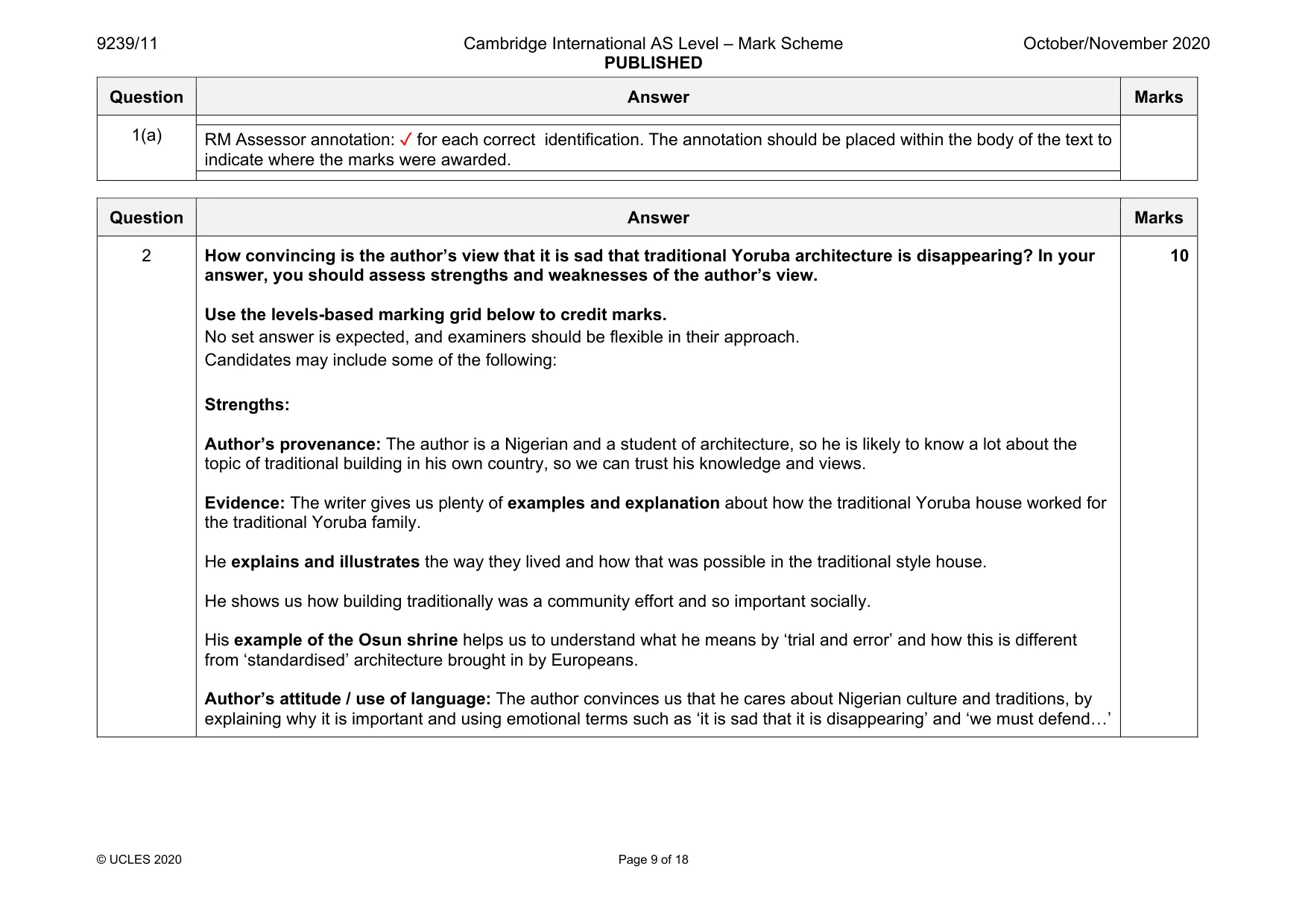 Mark scheme, page 9 of 18