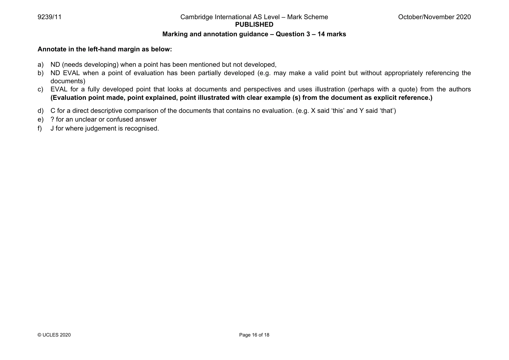 Mark scheme, page 16 of 18