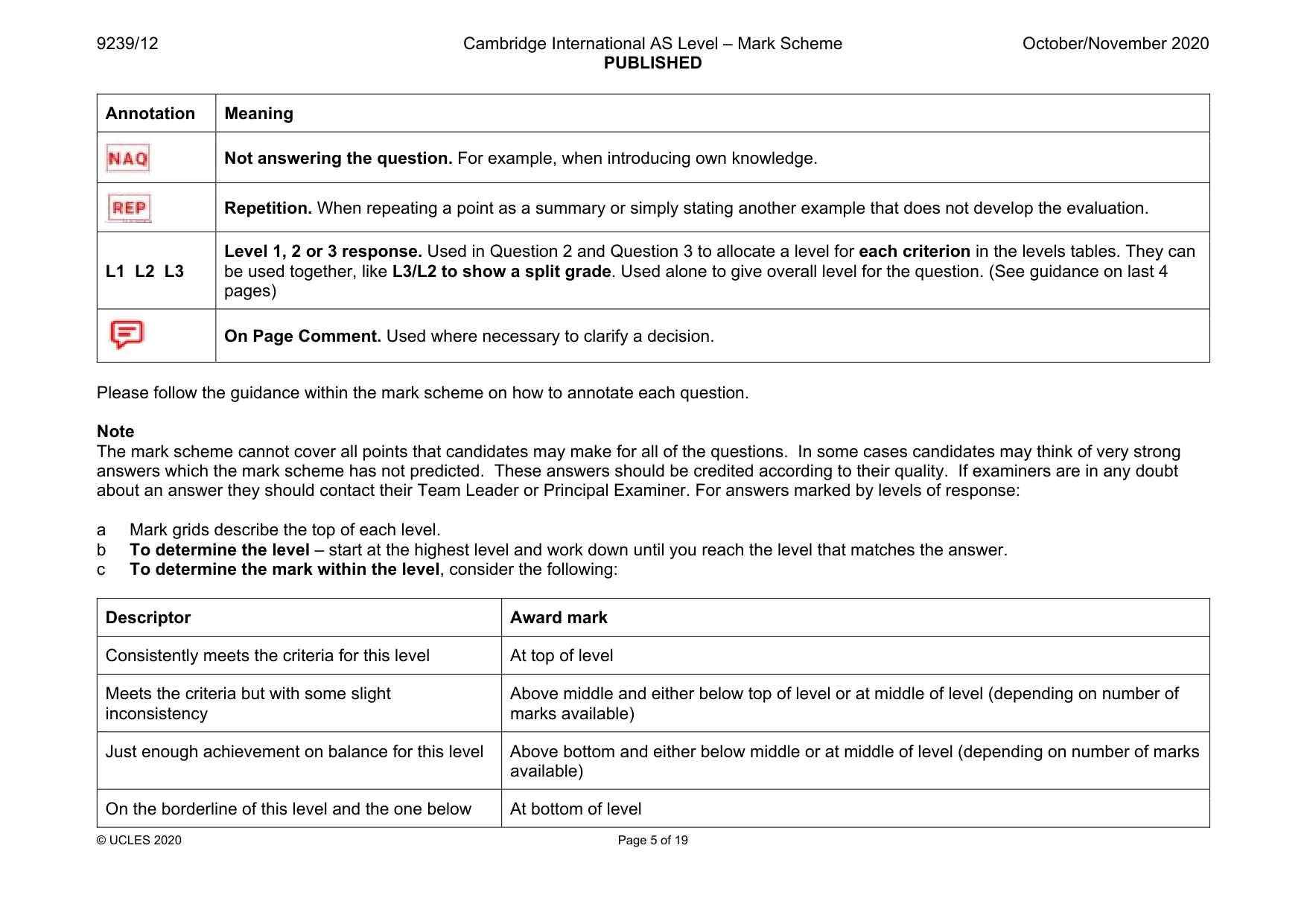 Mark scheme, page 5 of 19