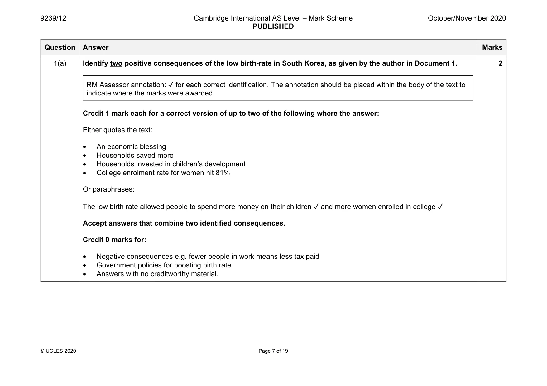 Mark scheme, page 7 of 19