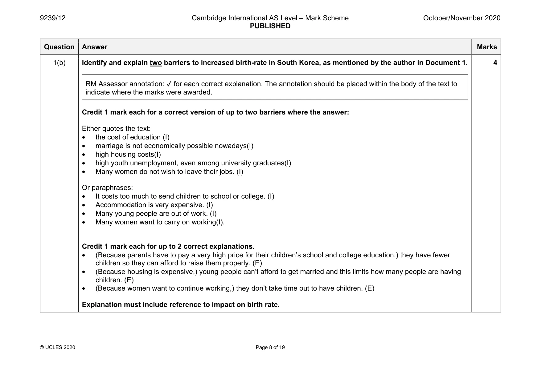 Mark scheme, page 8 of 19