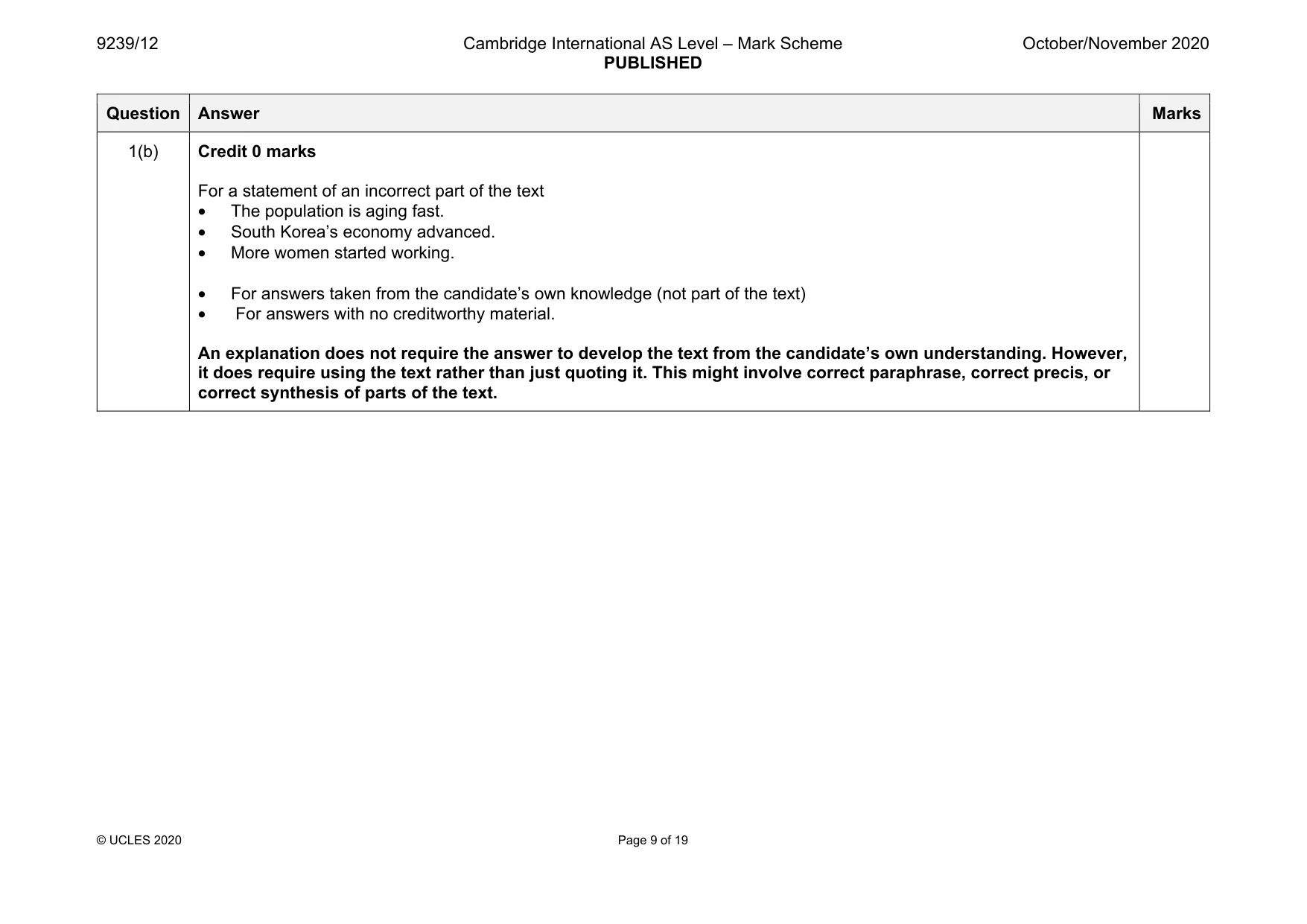 Mark scheme, page 9 of 19