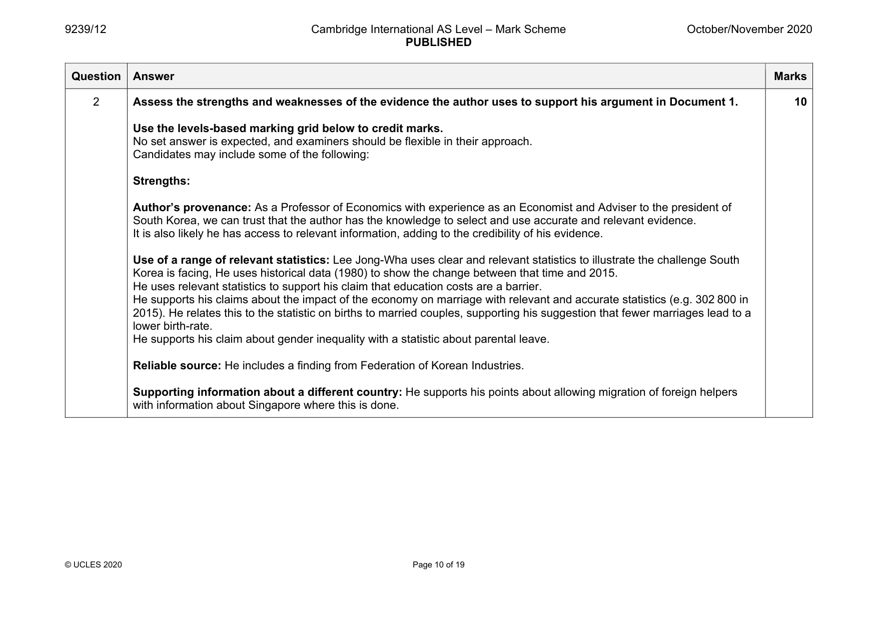 Mark scheme, page 10 of 19