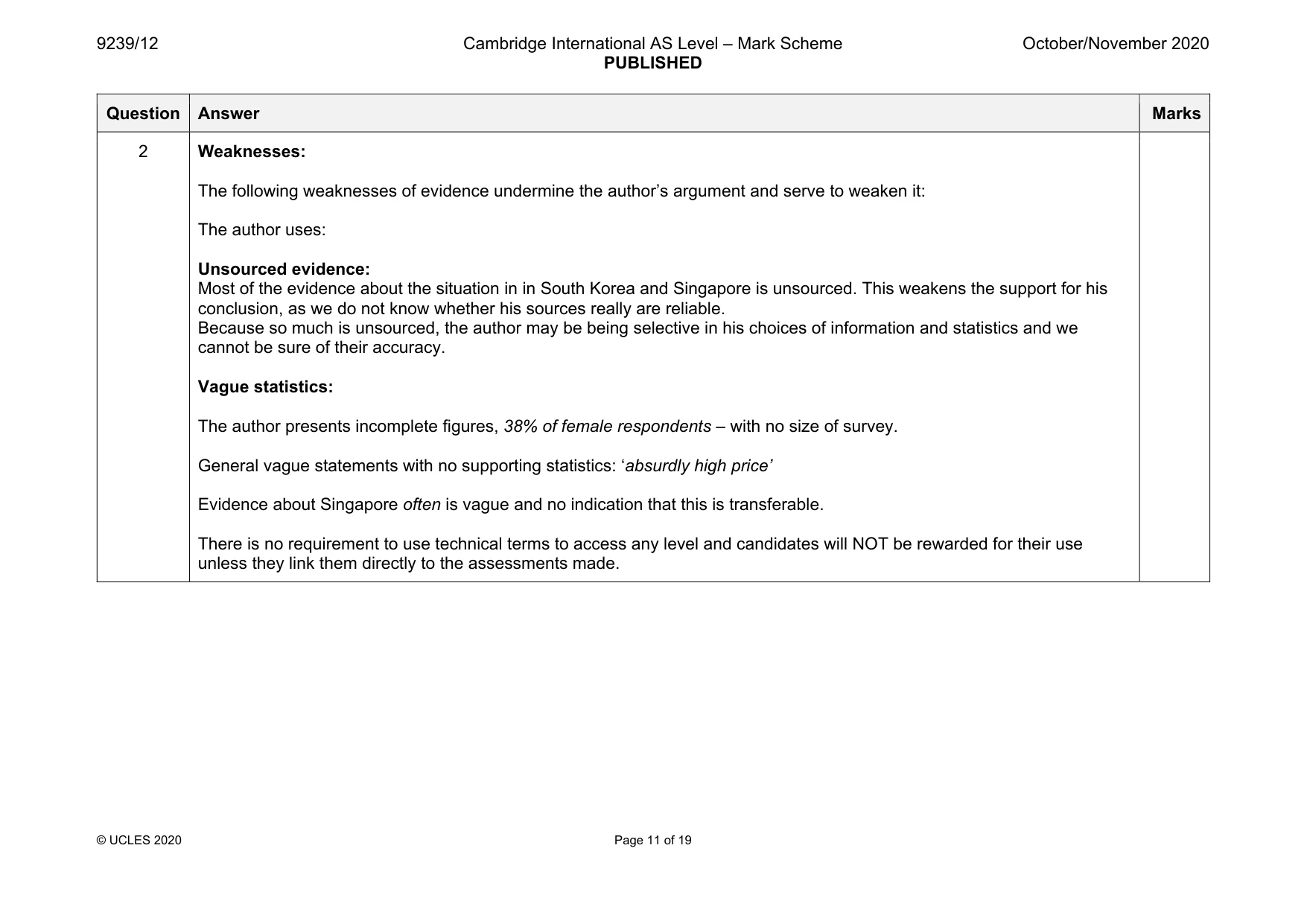 Mark scheme, page 11 of 19