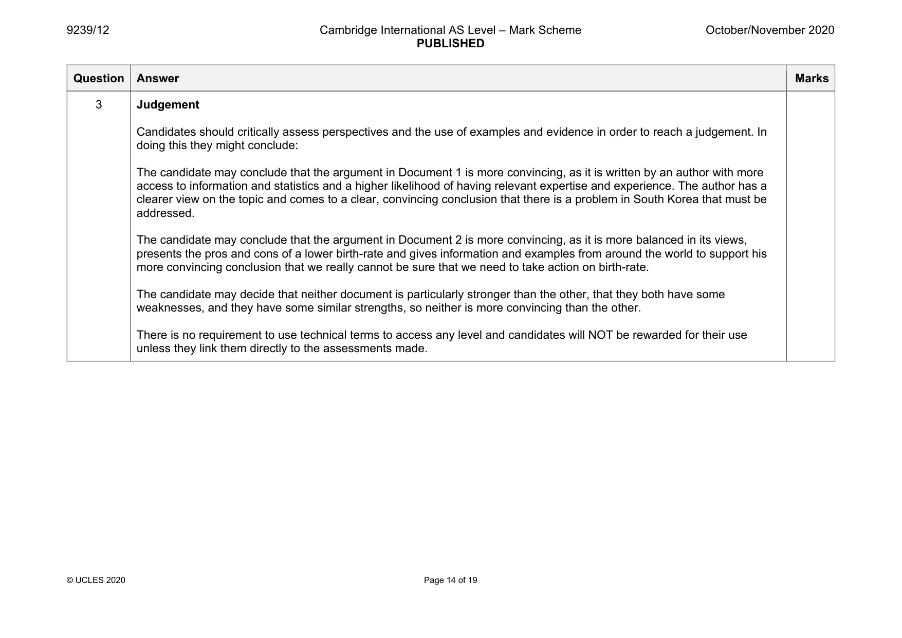 Mark scheme, page 14 of 19