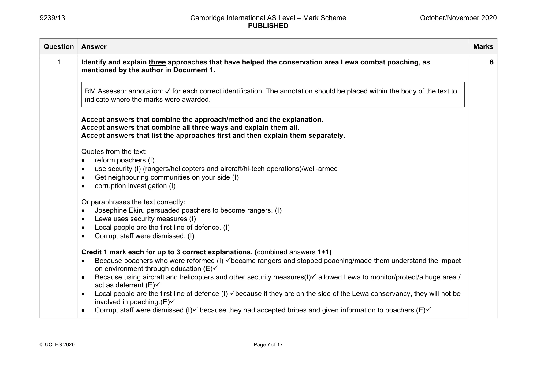 Mark scheme, page 7 of 17