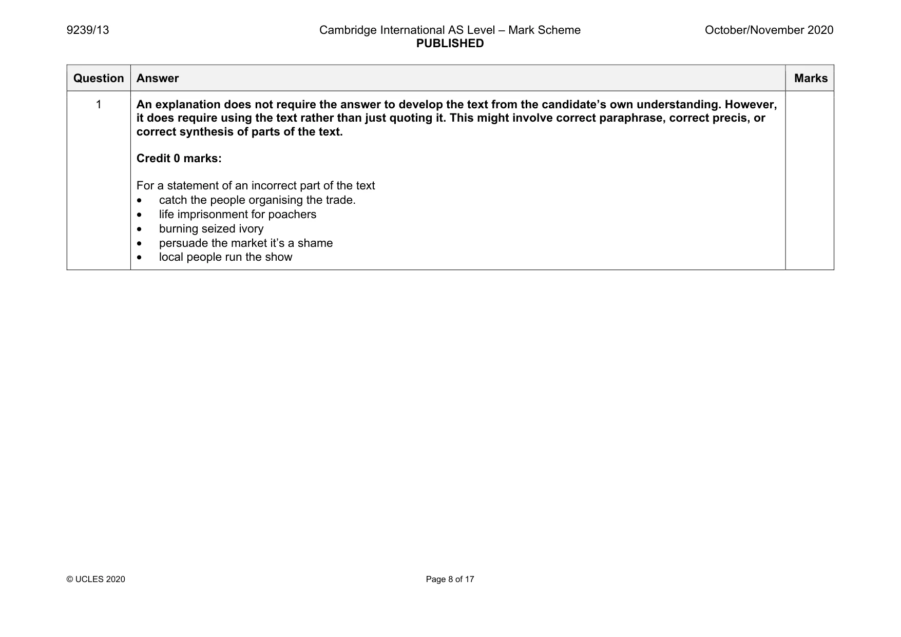 Mark scheme, page 8 of 17