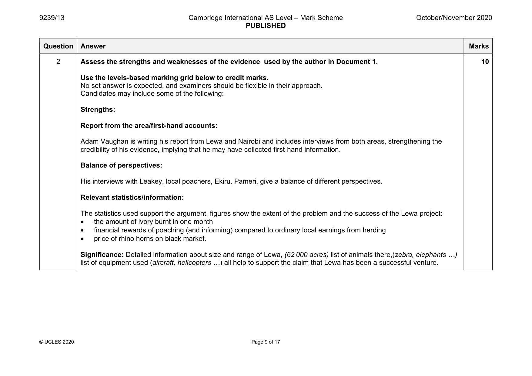Mark scheme, page 9 of 17