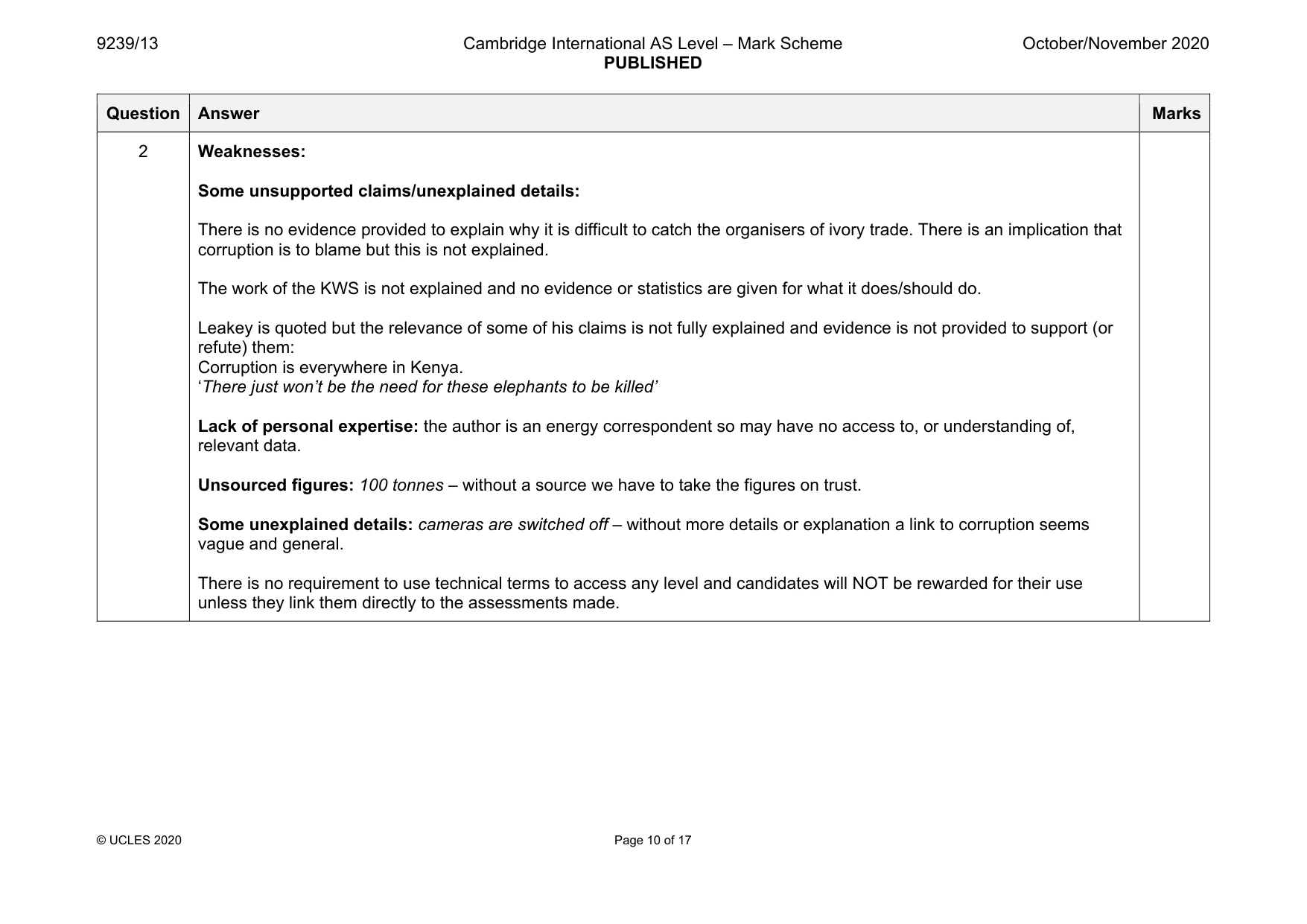 Mark scheme, page 10 of 17