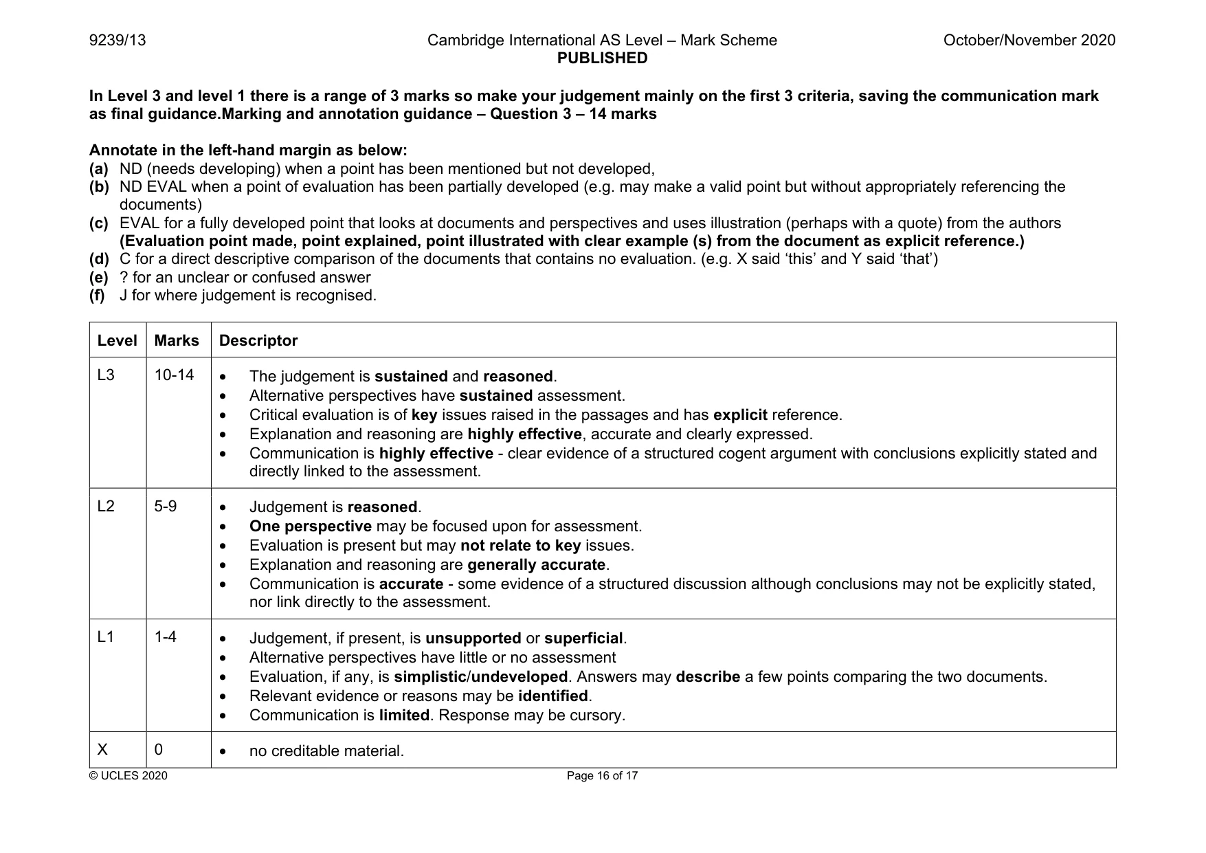 Mark scheme, page 16 of 17