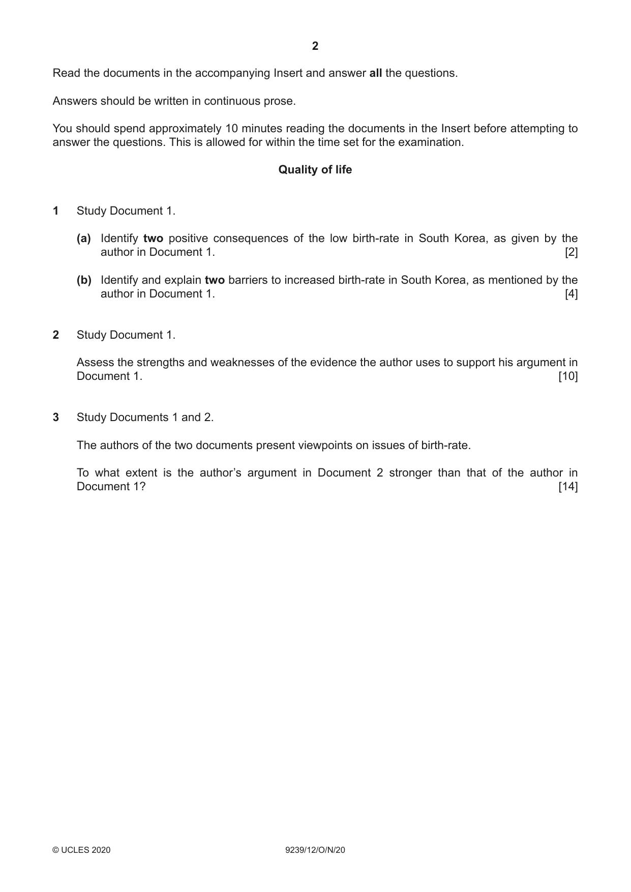 Cambridge A Level Global Perspectives and Research 9239 2020 Oct/Nov Paper 1 · Variant 2 question paper, page 2 of 4