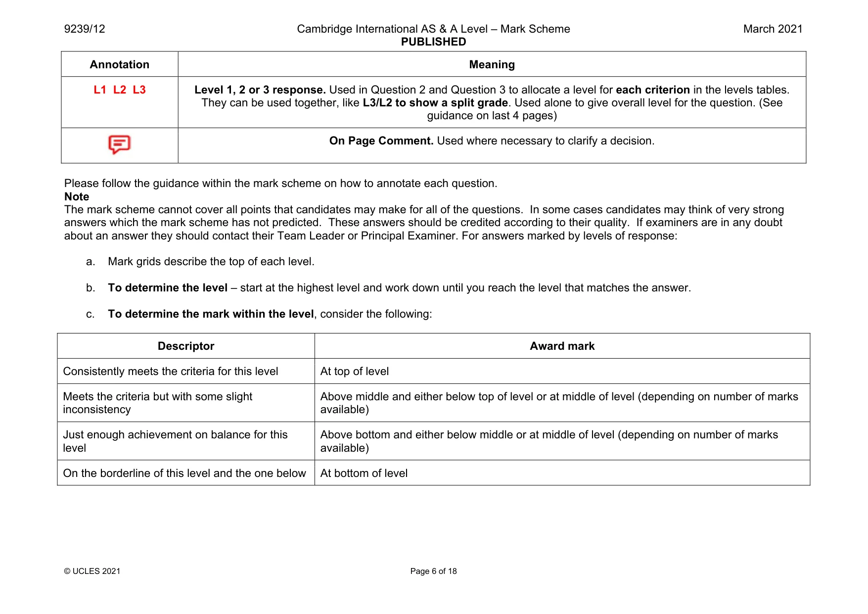 Mark scheme, page 6 of 18