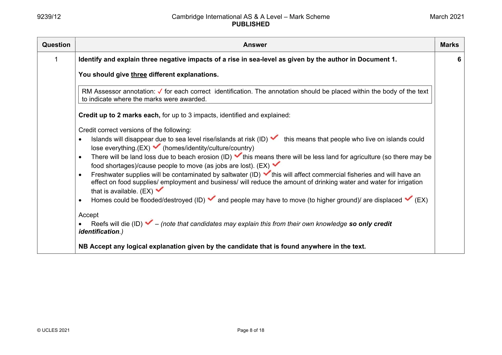 Mark scheme, page 8 of 18