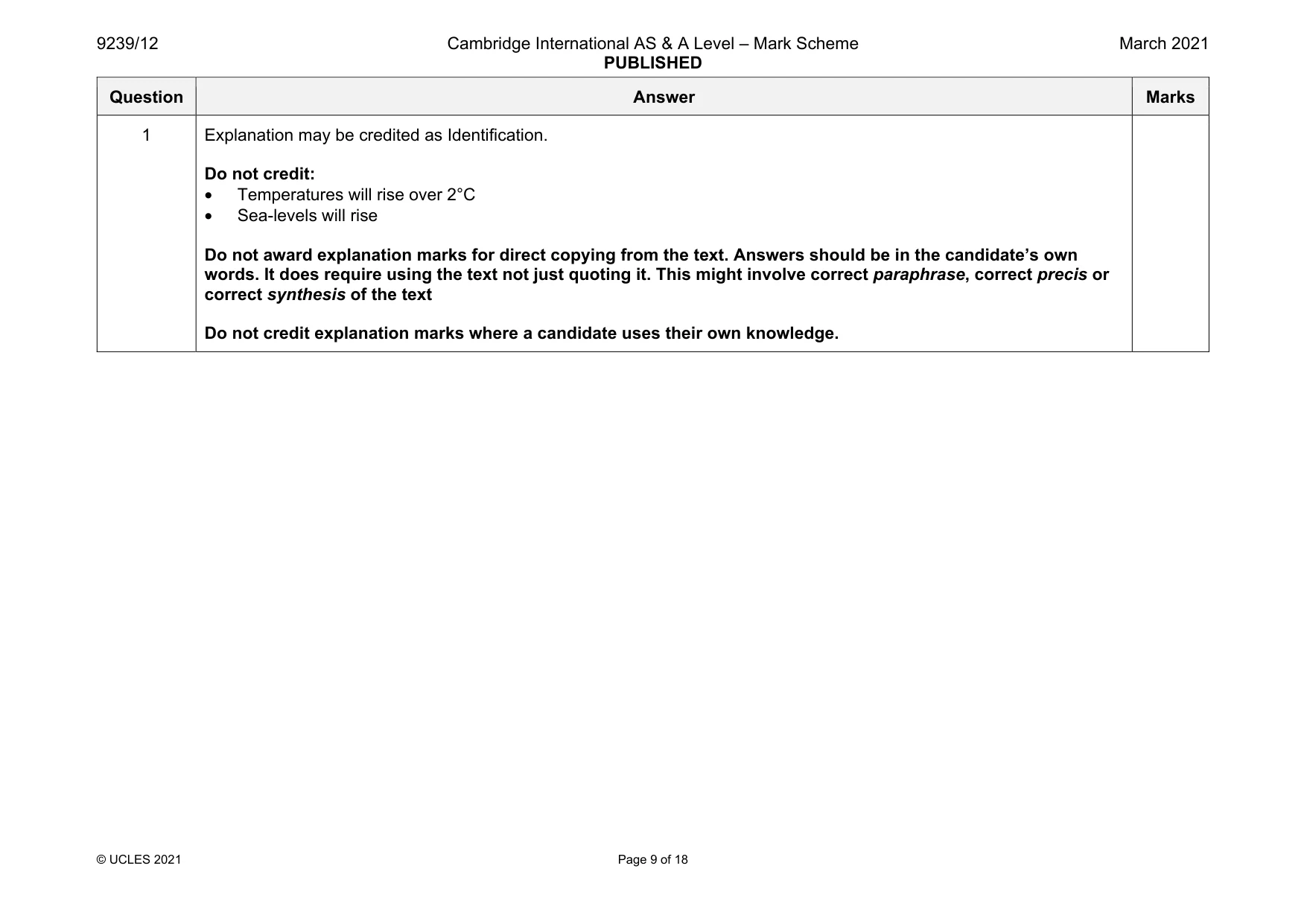 Mark scheme, page 9 of 18