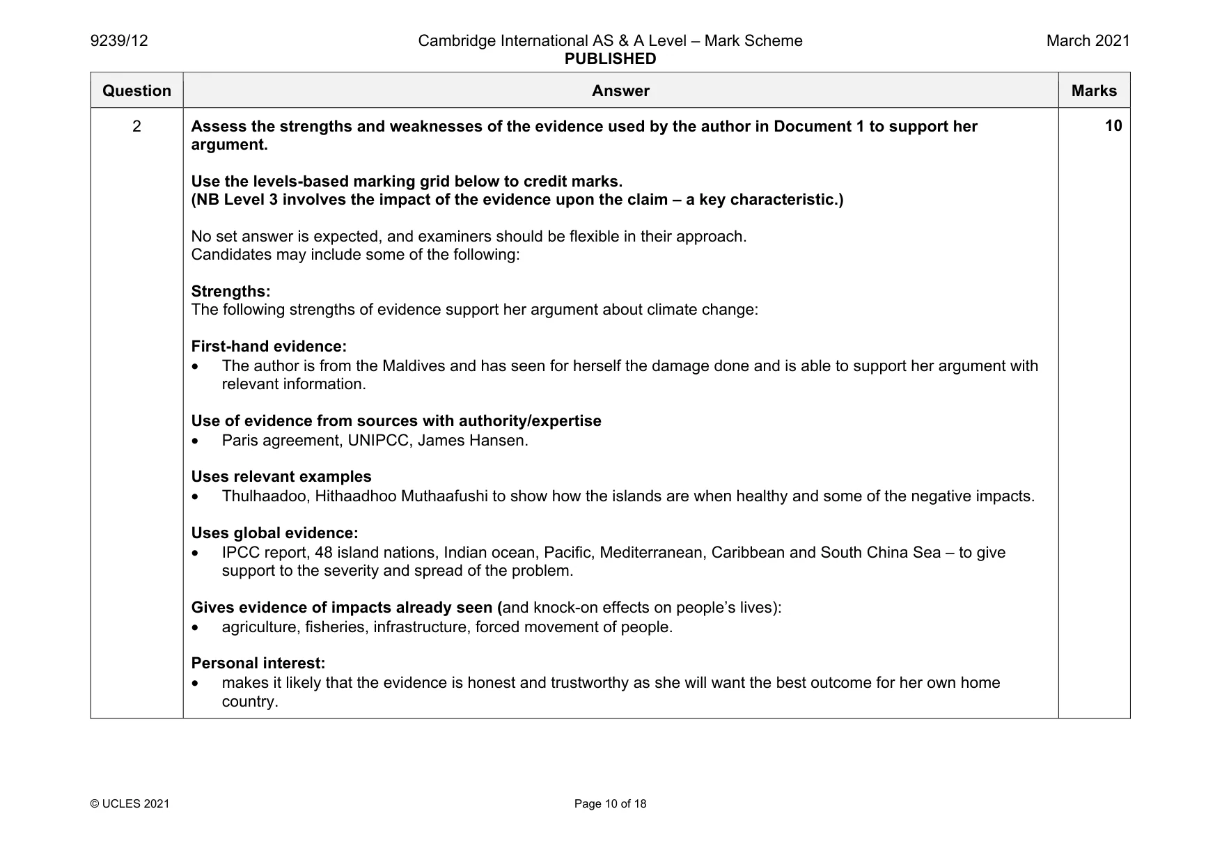 Mark scheme, page 10 of 18
