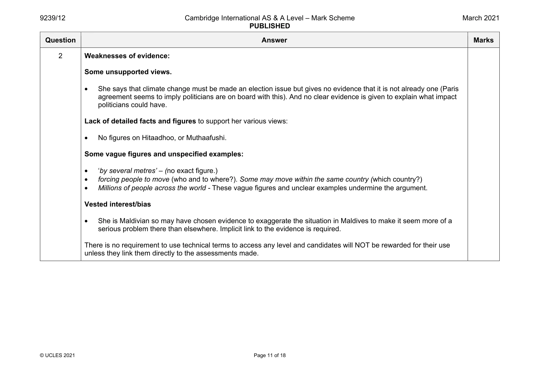 Mark scheme, page 11 of 18