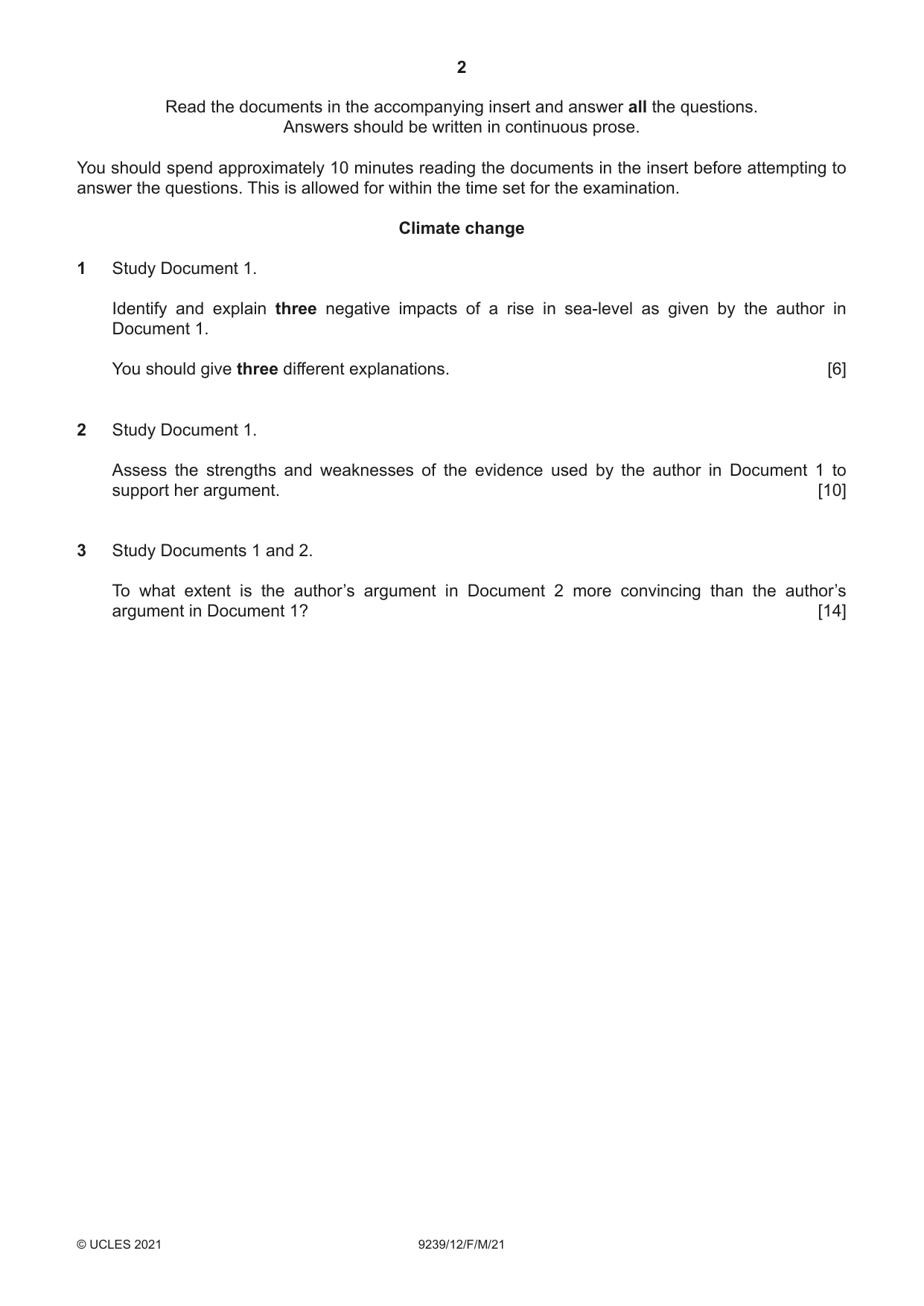 Cambridge A Level Global Perspectives and Research 9239 2021 Feb/March Paper 1 · Variant 2 question paper, page 2 of 4