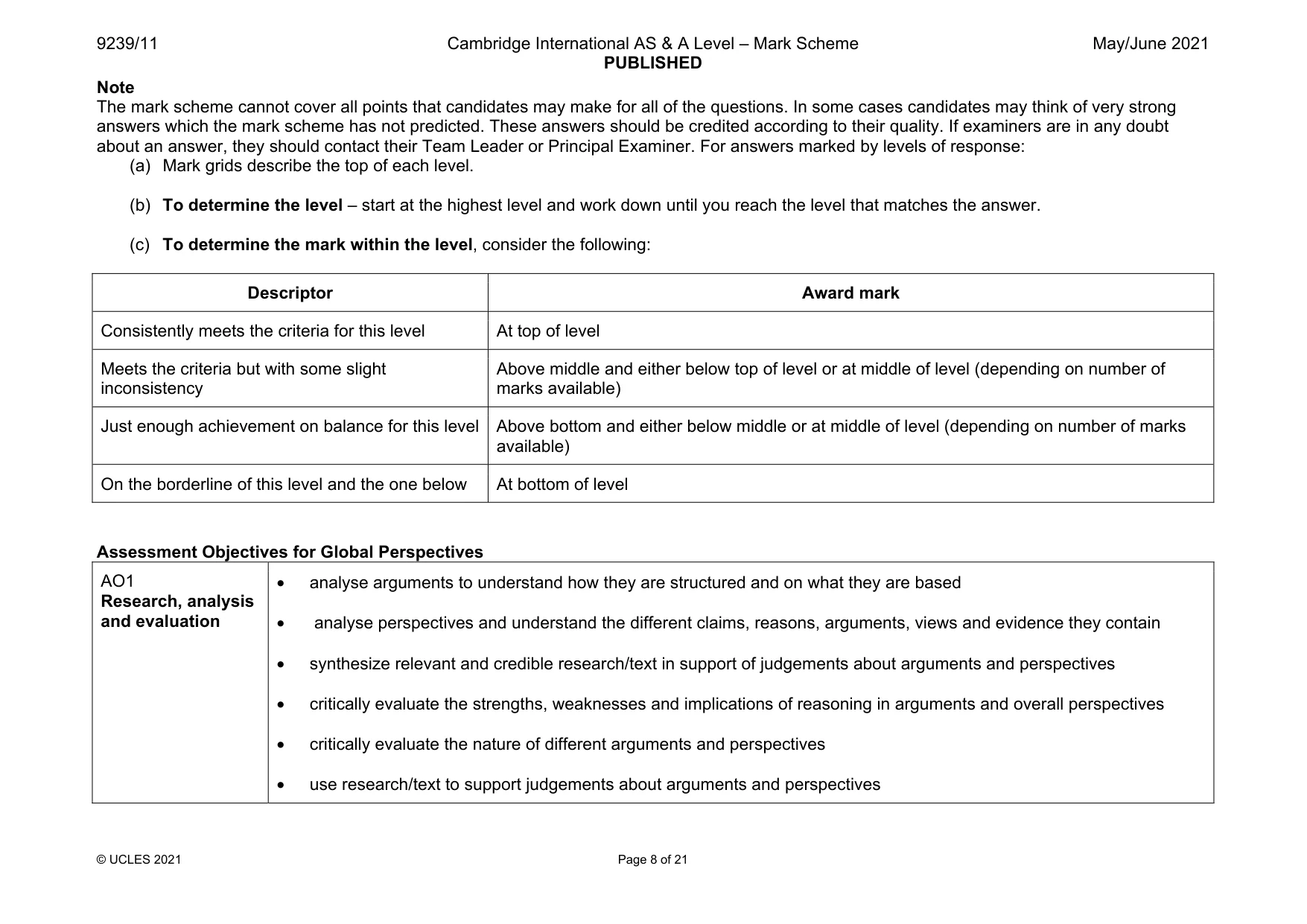 Mark scheme, page 8 of 21