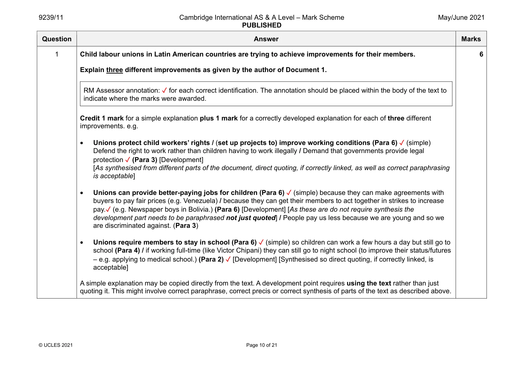 Mark scheme, page 10 of 21