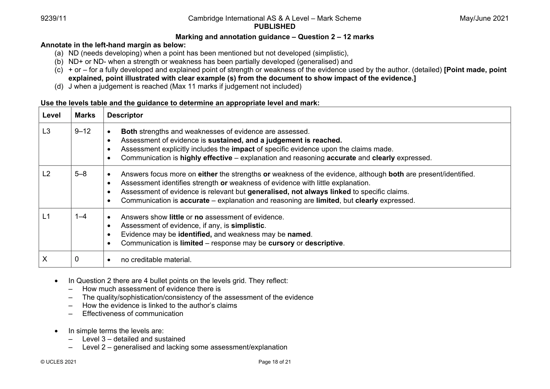 Mark scheme, page 18 of 21