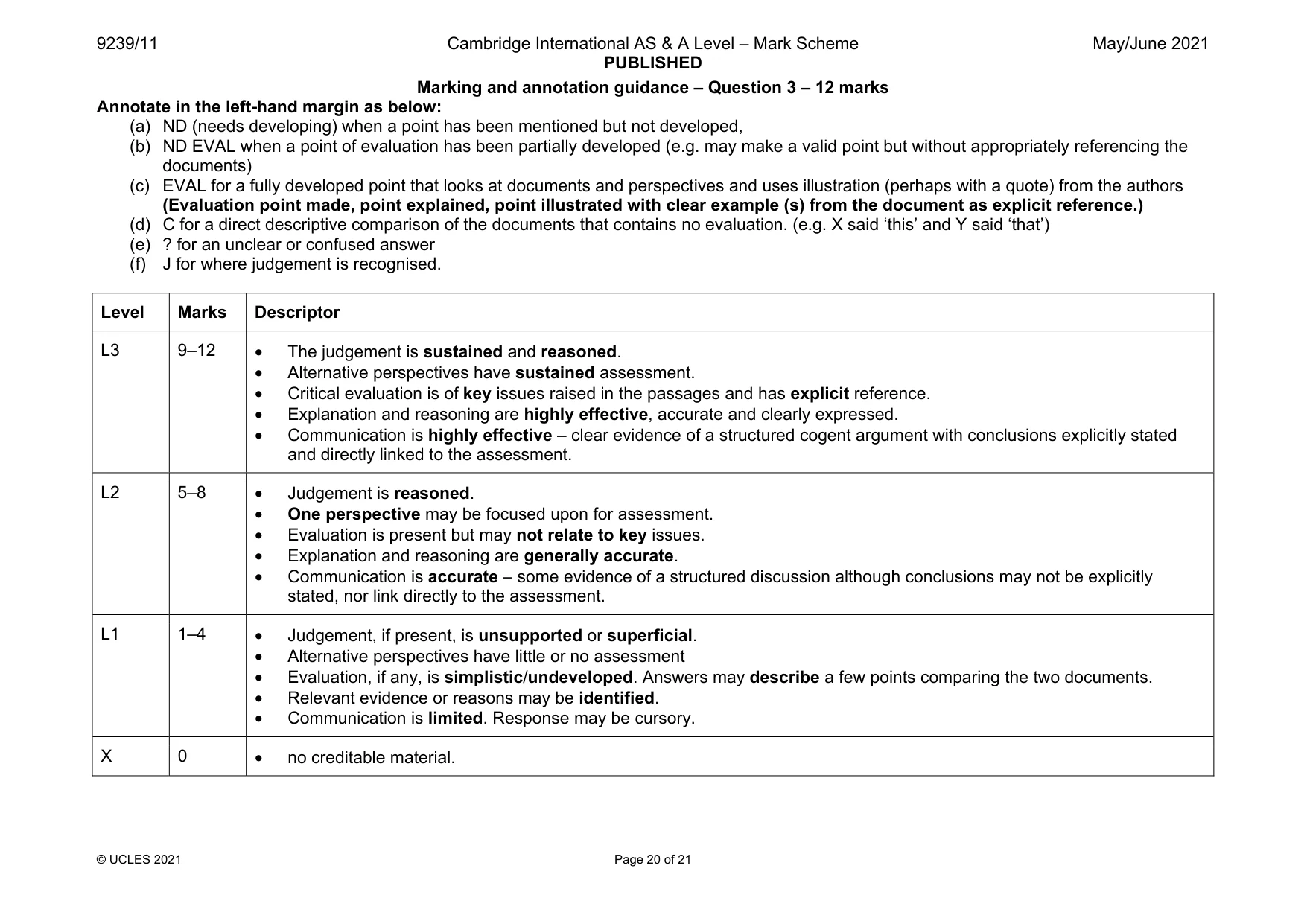 Mark scheme, page 20 of 21