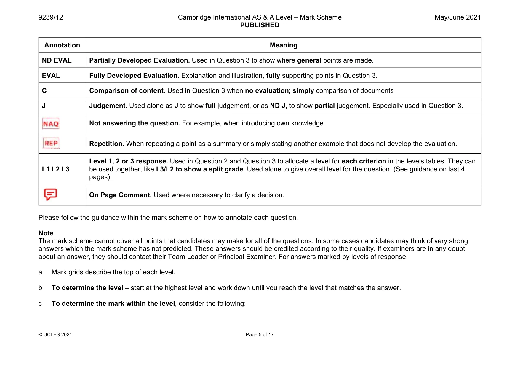 Mark scheme, page 5 of 17