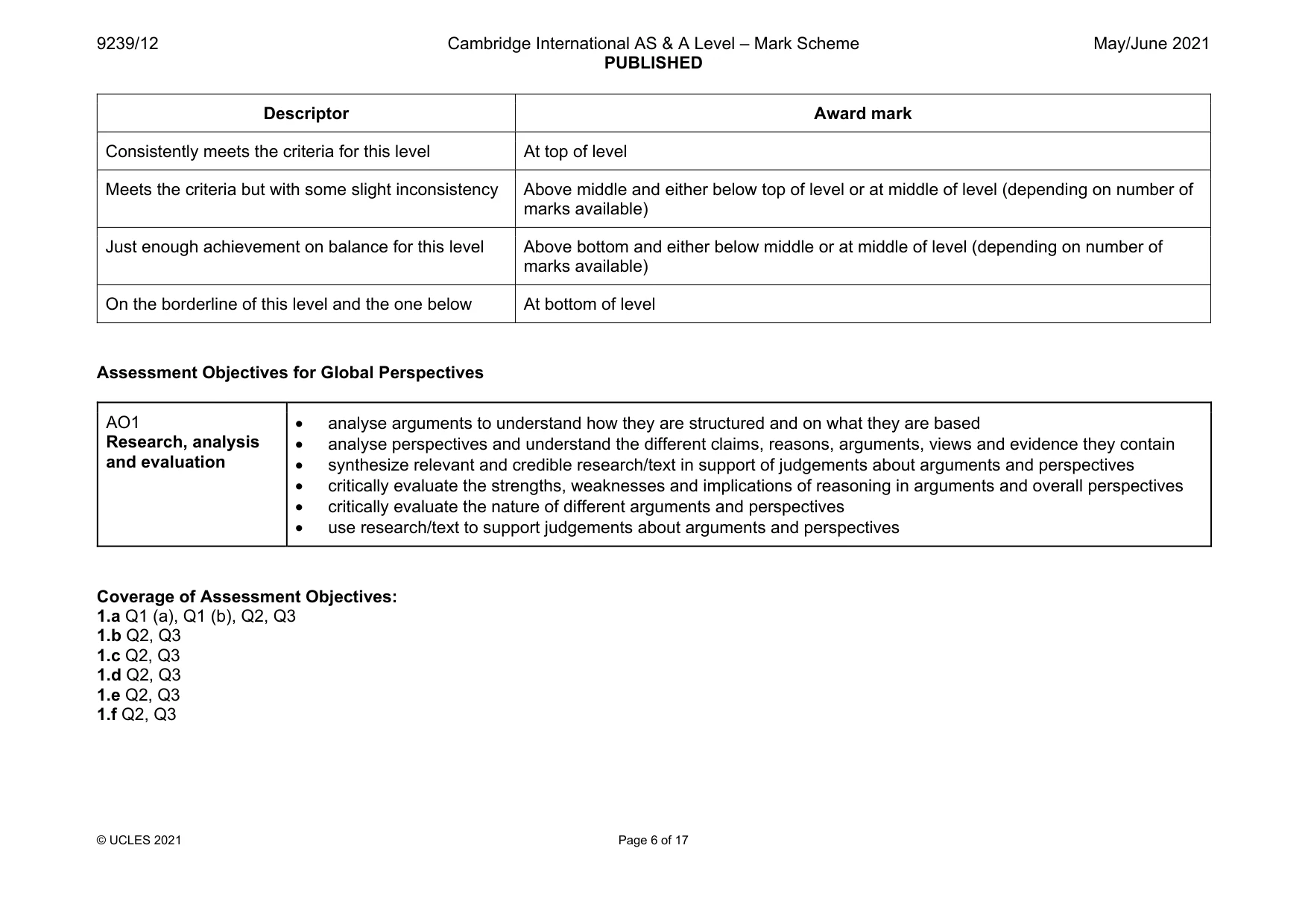 Mark scheme, page 6 of 17