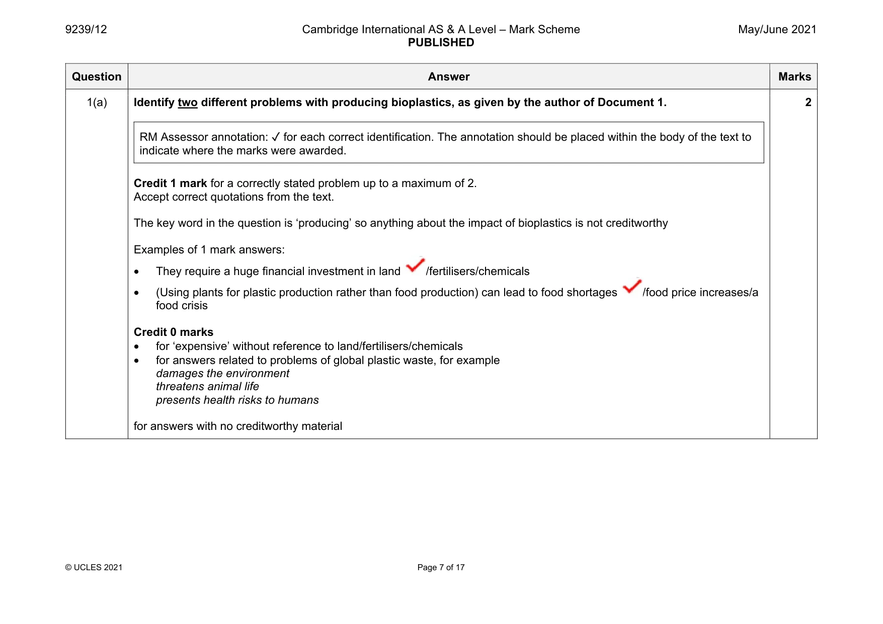 Mark scheme, page 7 of 17