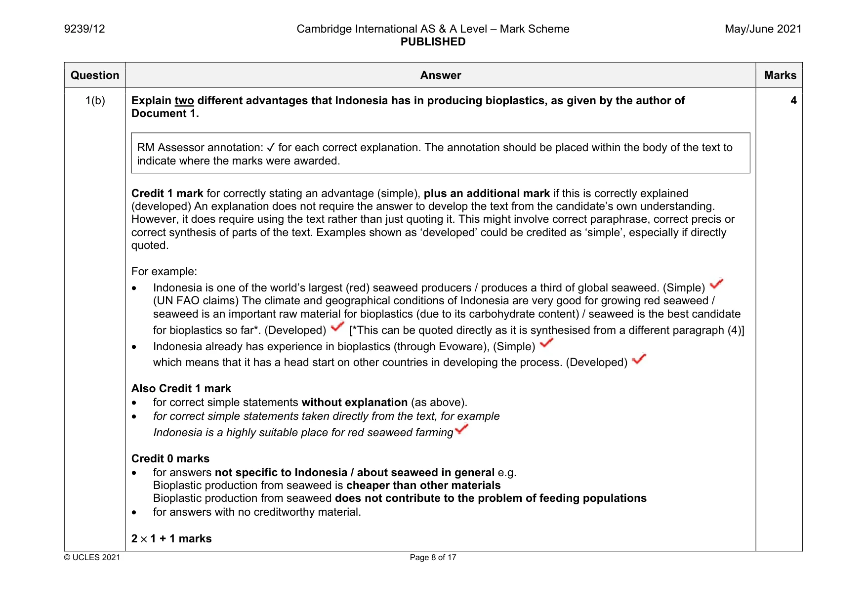 Mark scheme, page 8 of 17
