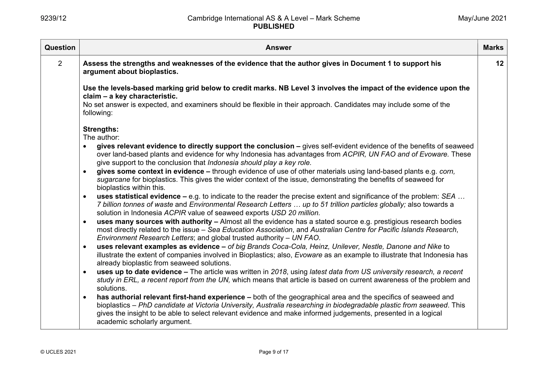 Mark scheme, page 9 of 17