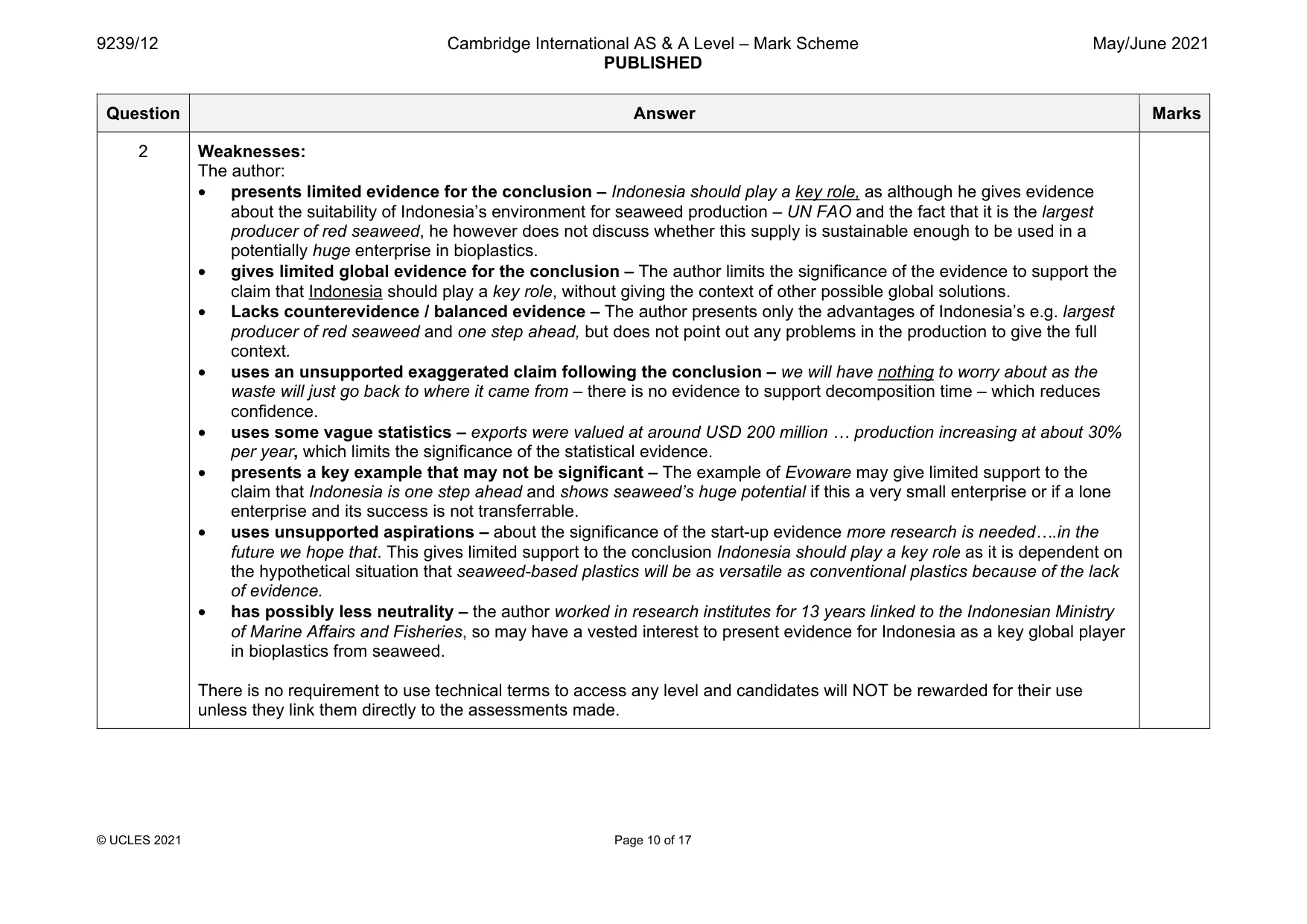 Mark scheme, page 10 of 17