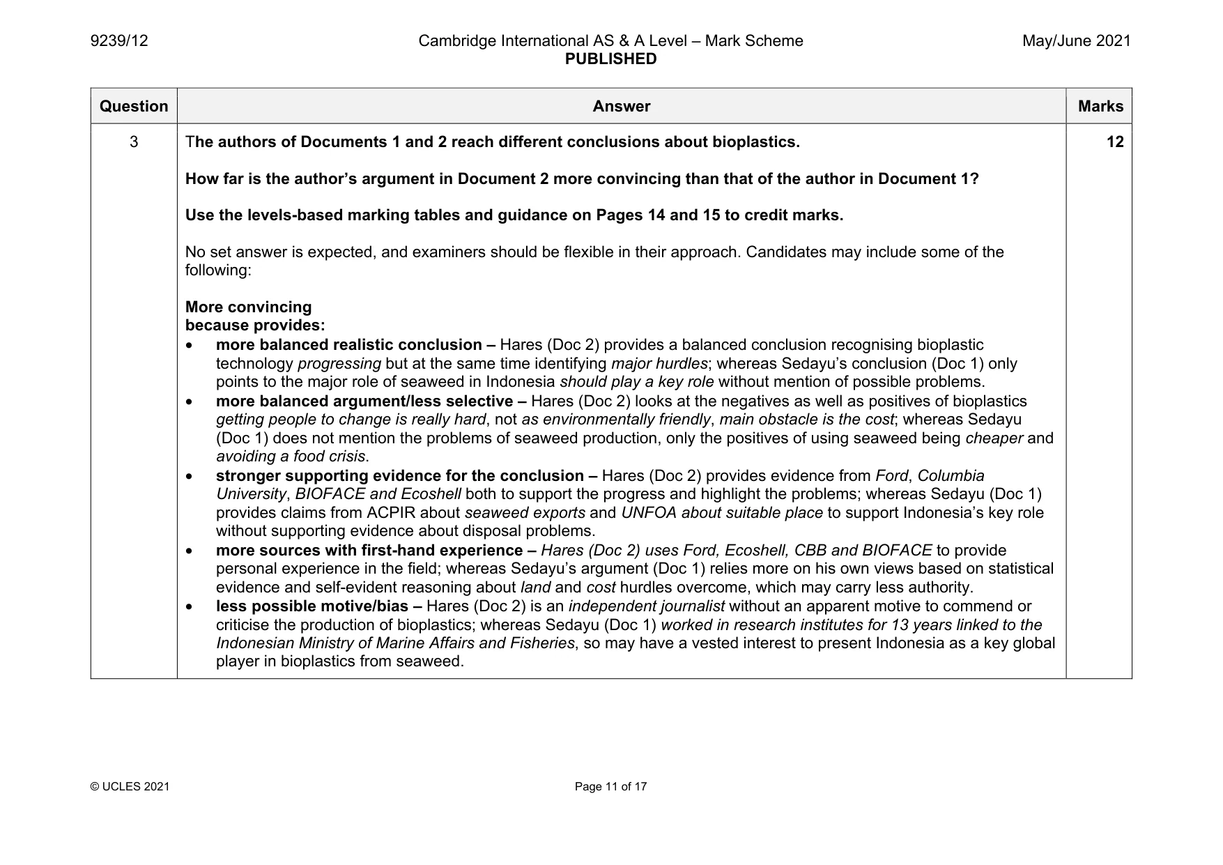 Mark scheme, page 11 of 17