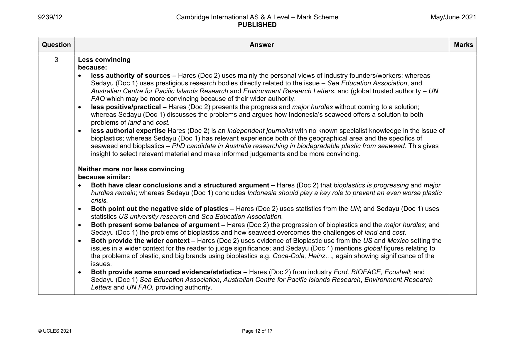 Mark scheme, page 12 of 17