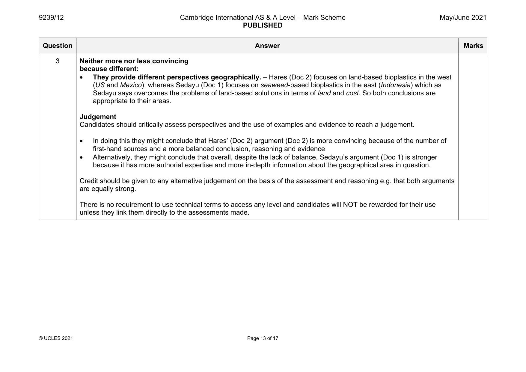 Mark scheme, page 13 of 17