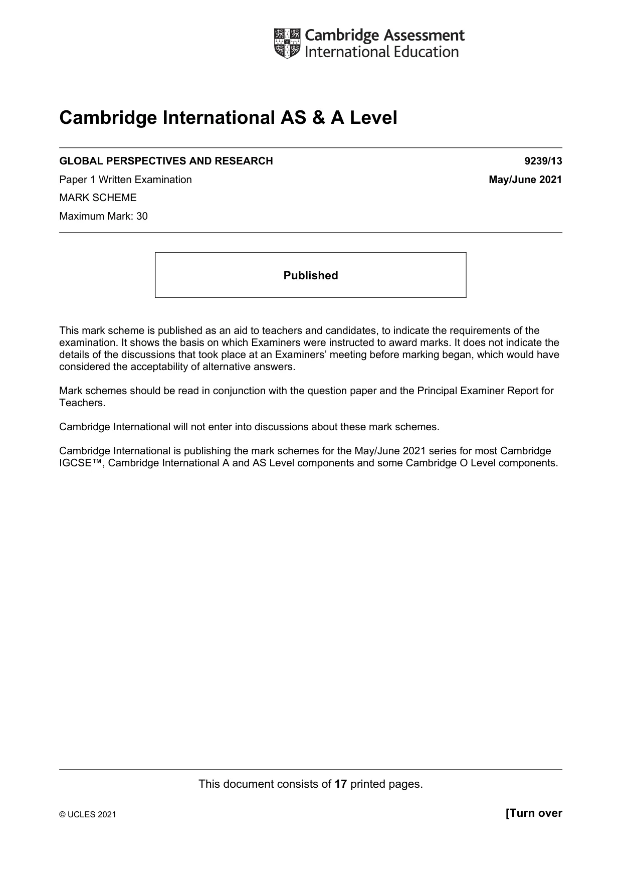 Mark scheme, page 1 of 17