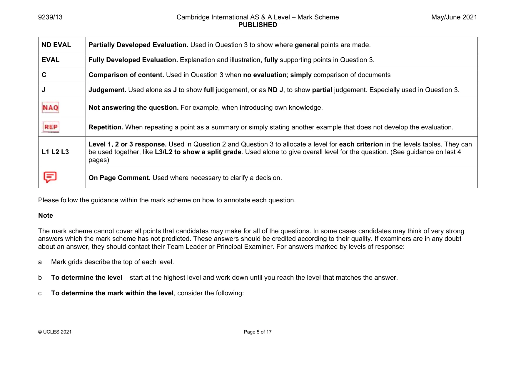 Mark scheme, page 5 of 17