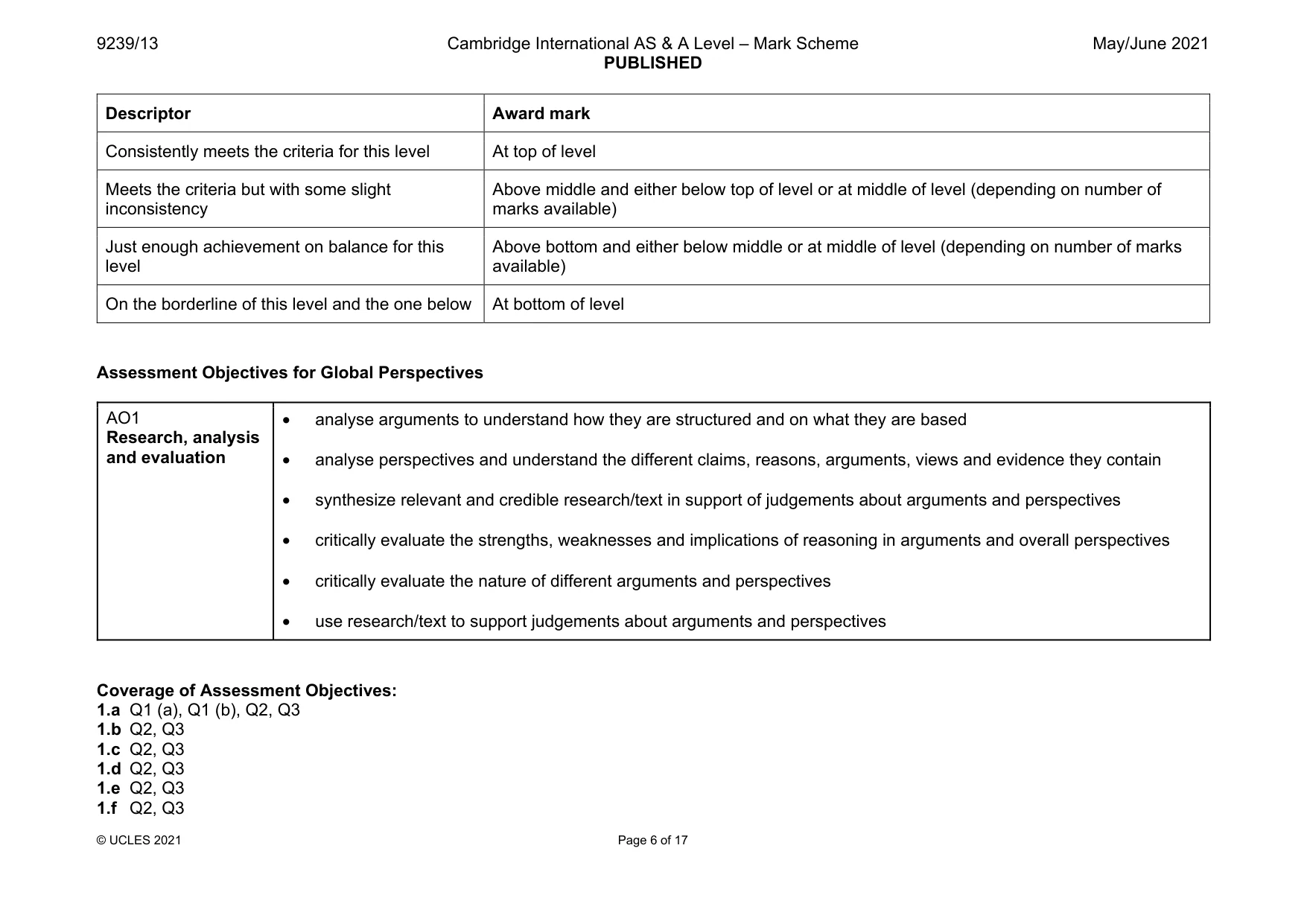 Mark scheme, page 6 of 17