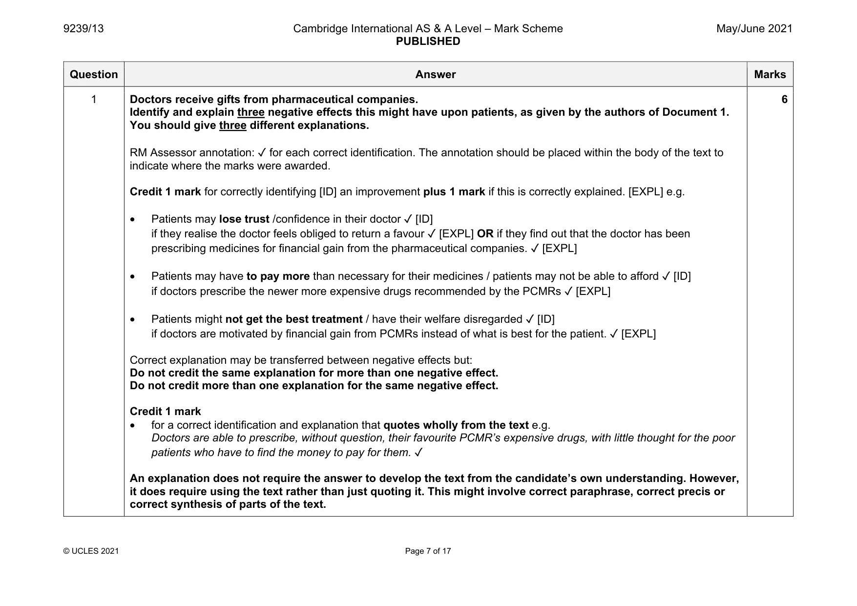 Mark scheme, page 7 of 17