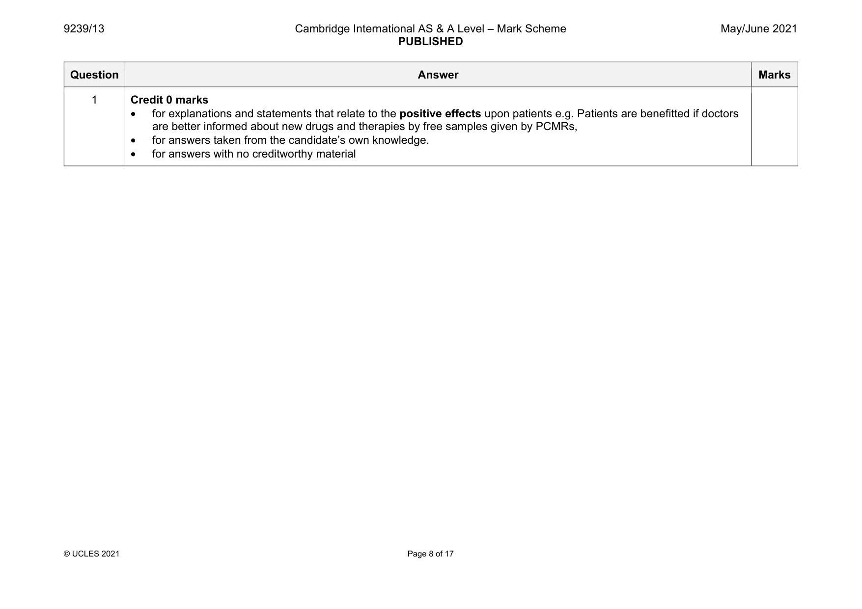 Mark scheme, page 8 of 17