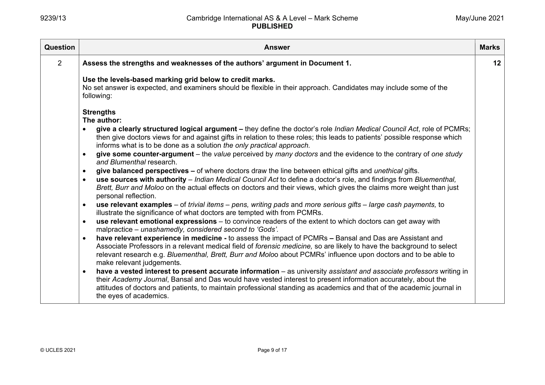 Mark scheme, page 9 of 17