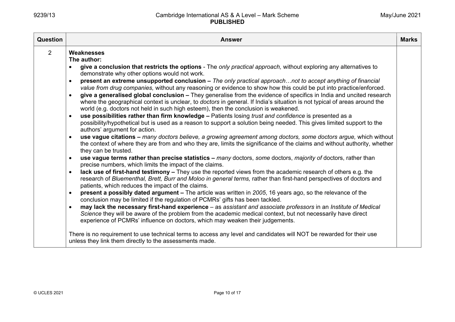 Mark scheme, page 10 of 17