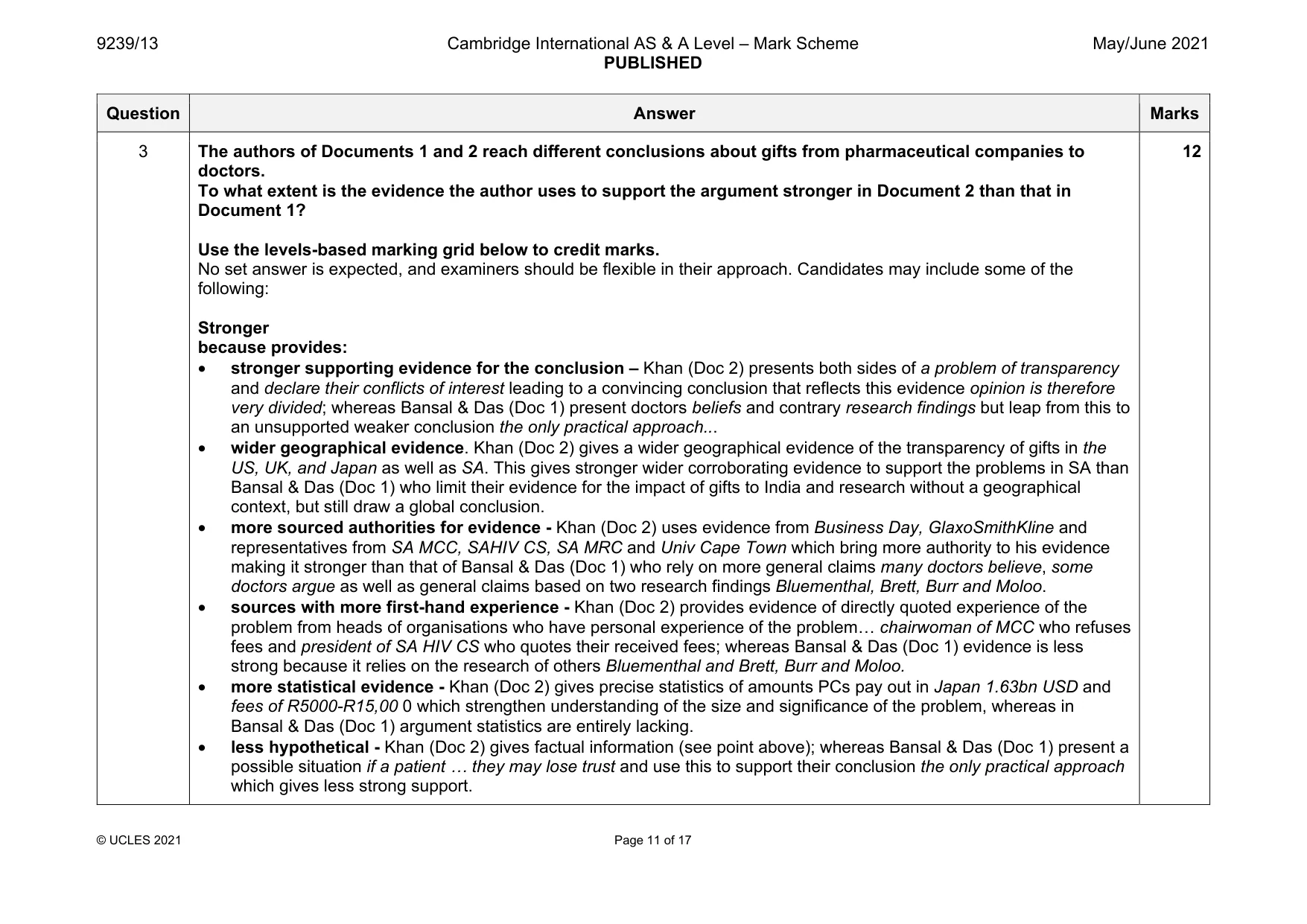 Mark scheme, page 11 of 17